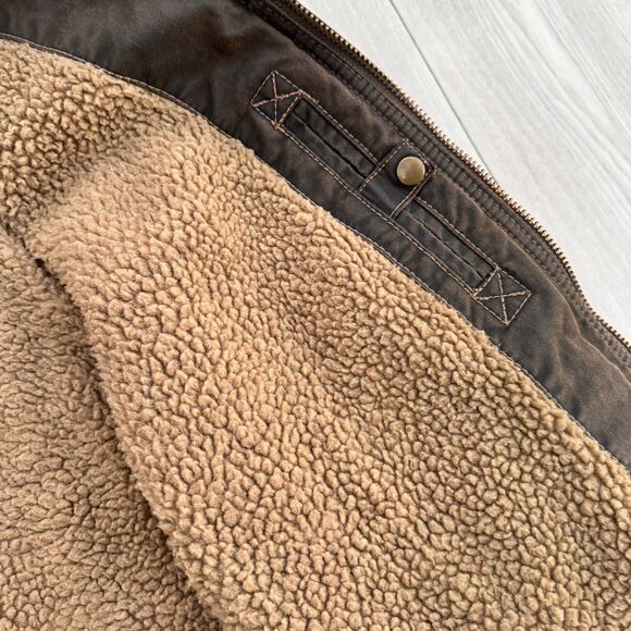 Sundance Men's Bomber Biker Jacket Brown Faux Fur Leather Trim Zip Front Size M - Picture 8 of 10